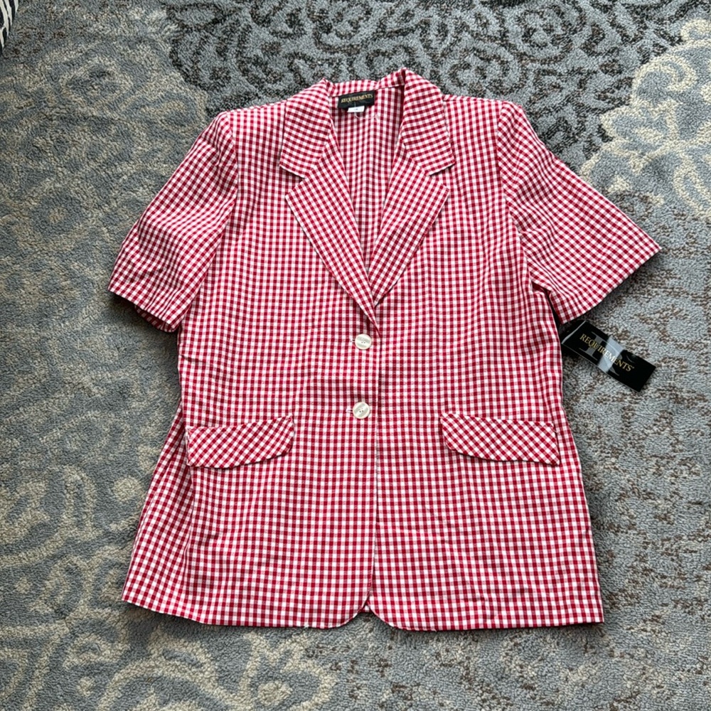Vintage Requirements Gingham Plaid Blazer Red 16